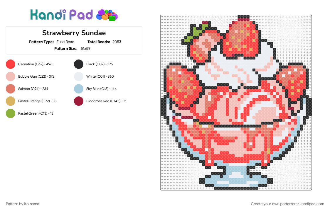 Strawberry Sundae - Fuse Bead Pattern by ito-sama on Kandi Pad - beige, food, fruit, ice cream, orange, red, strawberry, sundae