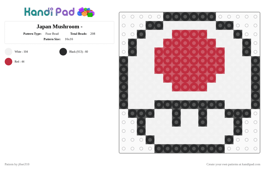 Japan Mushroom - - Fuse Bead Pattern by j0set310 on Kandi Pad - japan, mushroom, red, white