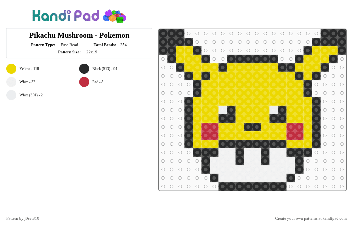 Pikachu Mushroom - Pokemon - Fuse Bead Pattern by j0set310 on Kandi Pad - yellow,pokemon,pikachu,mario bro,mushroom