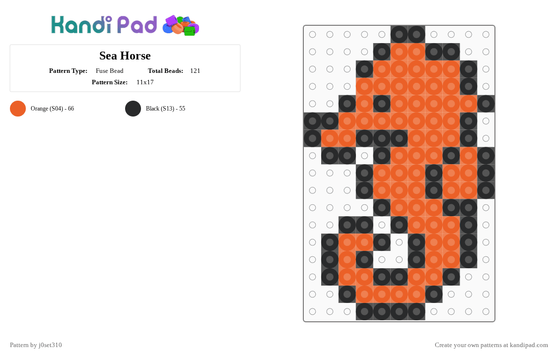 Sea Horse - Fuse Bead Pattern by j0set310 on Kandi Pad - black,orange