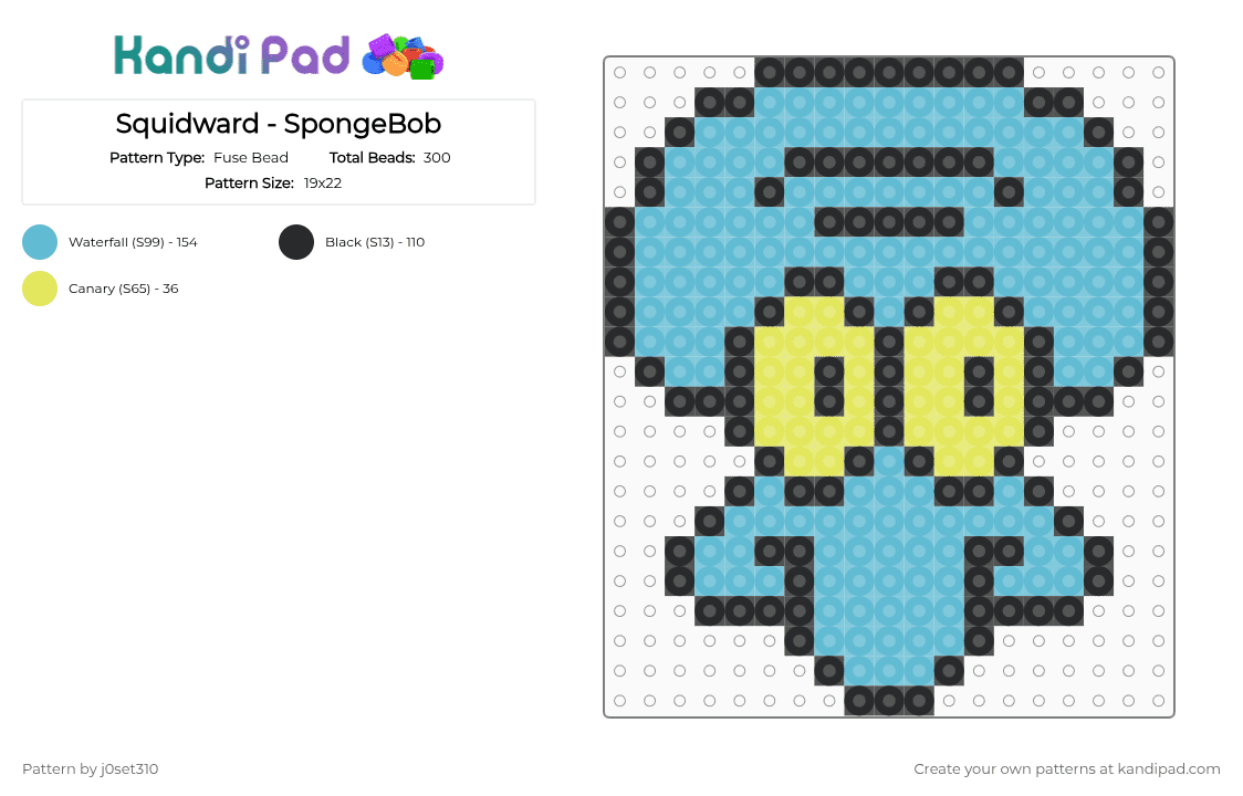 Squidward - SpongeBob - Fuse Bead Pattern by j0set310 on Kandi Pad - light blue,squidward,spongebob,fyp