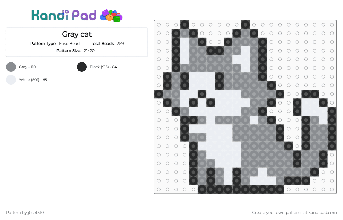 Gray cat - Fuse Bead Pattern by j0set310 on Kandi Pad - gray,white,cat,grey,fyp,chillcat