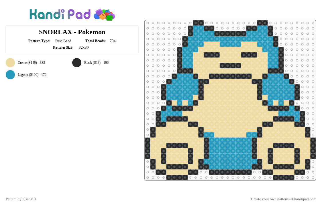 SNORLAX - Pokemon - Fuse Bead Pattern by j0set310 on Kandi Pad - beige,light blue,pokemon,snorlax,fyp