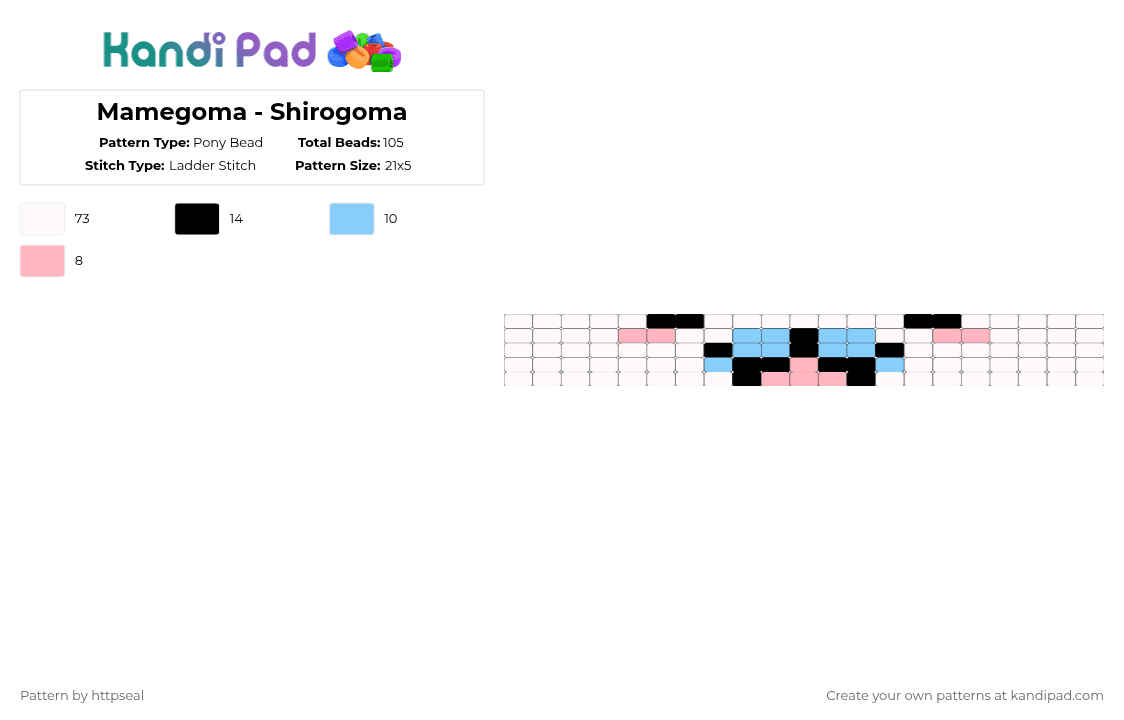 Mamegoma - Shirogoma - Pony Bead Pattern by httpseal on Kandi Pad - white,pink,light blue,cute,seal,kawaii,simple