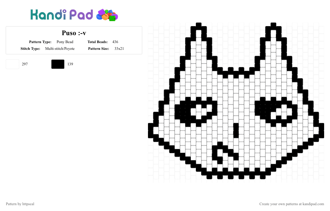 Puso :-v - Pony Bead Pattern by httpseal on Kandi Pad - black,white