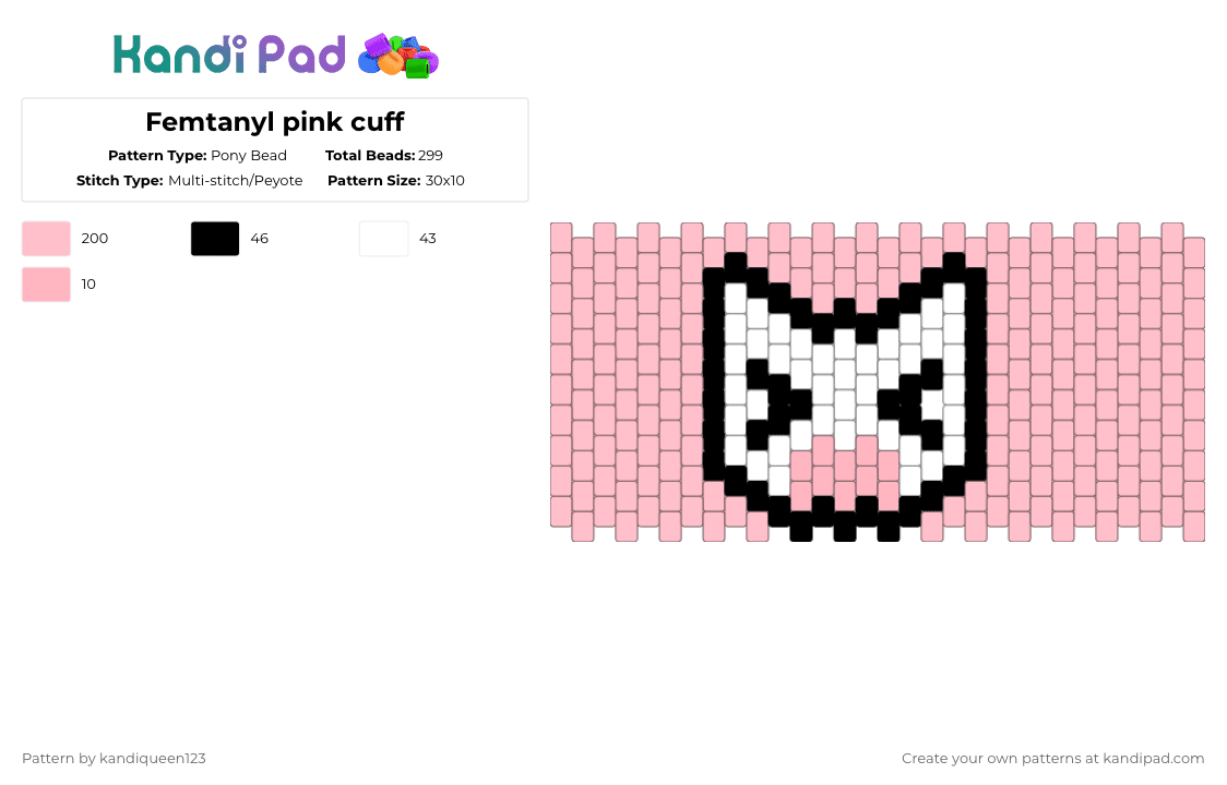Femtanyl pink cuff - Pony Bead Pattern by kandiqueen123 on Kandi Pad - pink