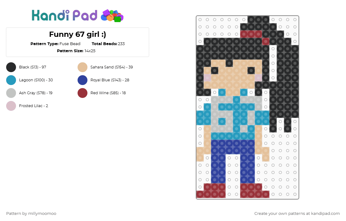 Funny 67 girl :) Fuse Bead Pattern - Kandi Pad | Kandi Patterns, Fuse ...