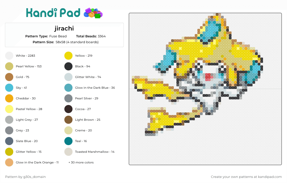 jirachi - Fuse Bead Pattern by g30s_domain on Kandi Pad - jirachi,pokemon,star-shaped,wish,character,sunny yellow,celestial,silver,blue,black