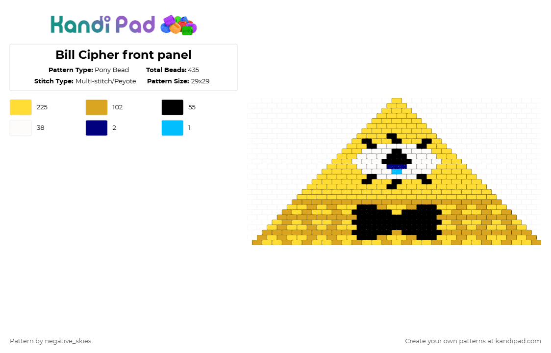 Bill Cipher front panel - Pony Bead Pattern by negative_skies on Kandi Pad - yellow,orange,gravity falls,bag panel,bill cipher