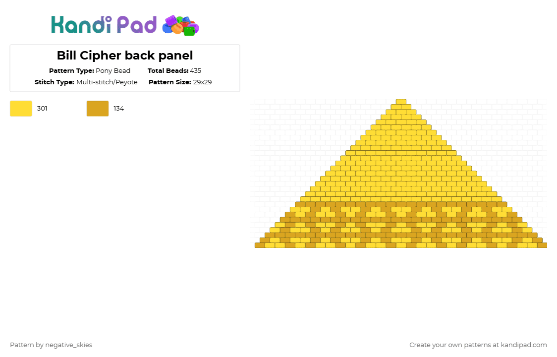 Bill Cipher back panel - Pony Bead Pattern by negative_skies on Kandi Pad - yellow,orange,gravity falls,bag panel,bill cipher