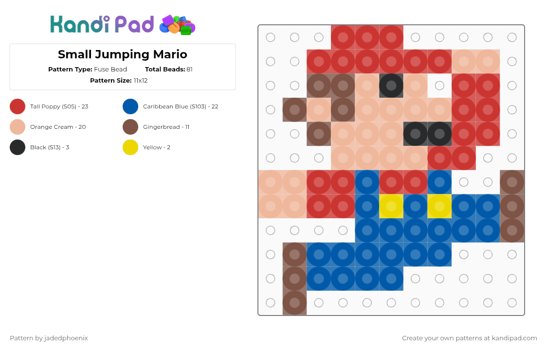 Small Jumping Mario - Fuse Bead Pattern by jadedphoenix on Kandi Pad - red,beige,blue
