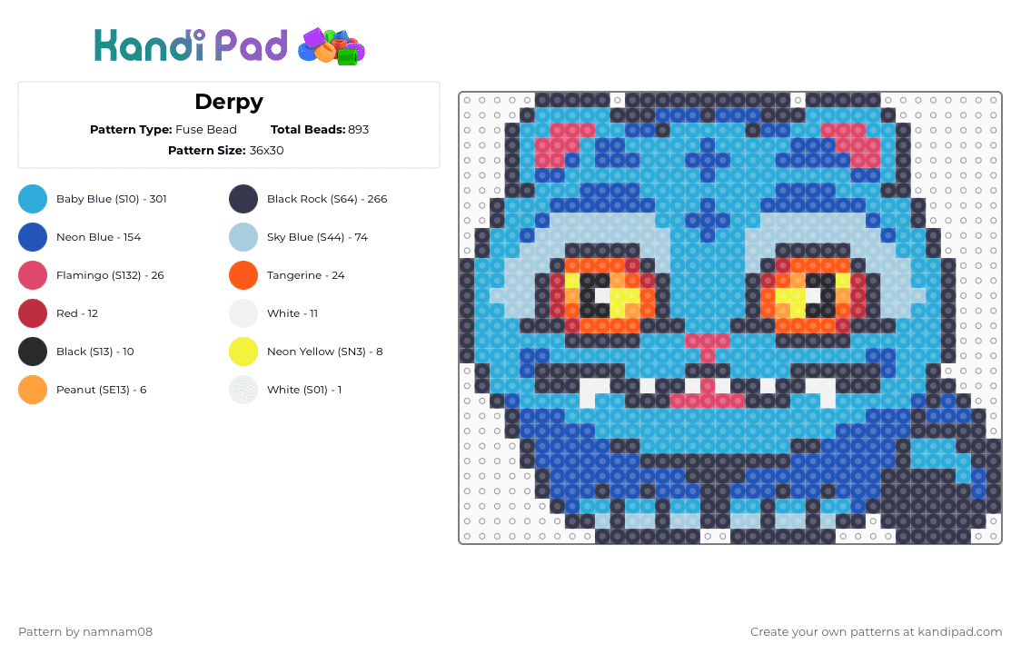 Derpy - Fuse Bead Pattern by namnam08 on Kandi Pad - light blue,purple,blue