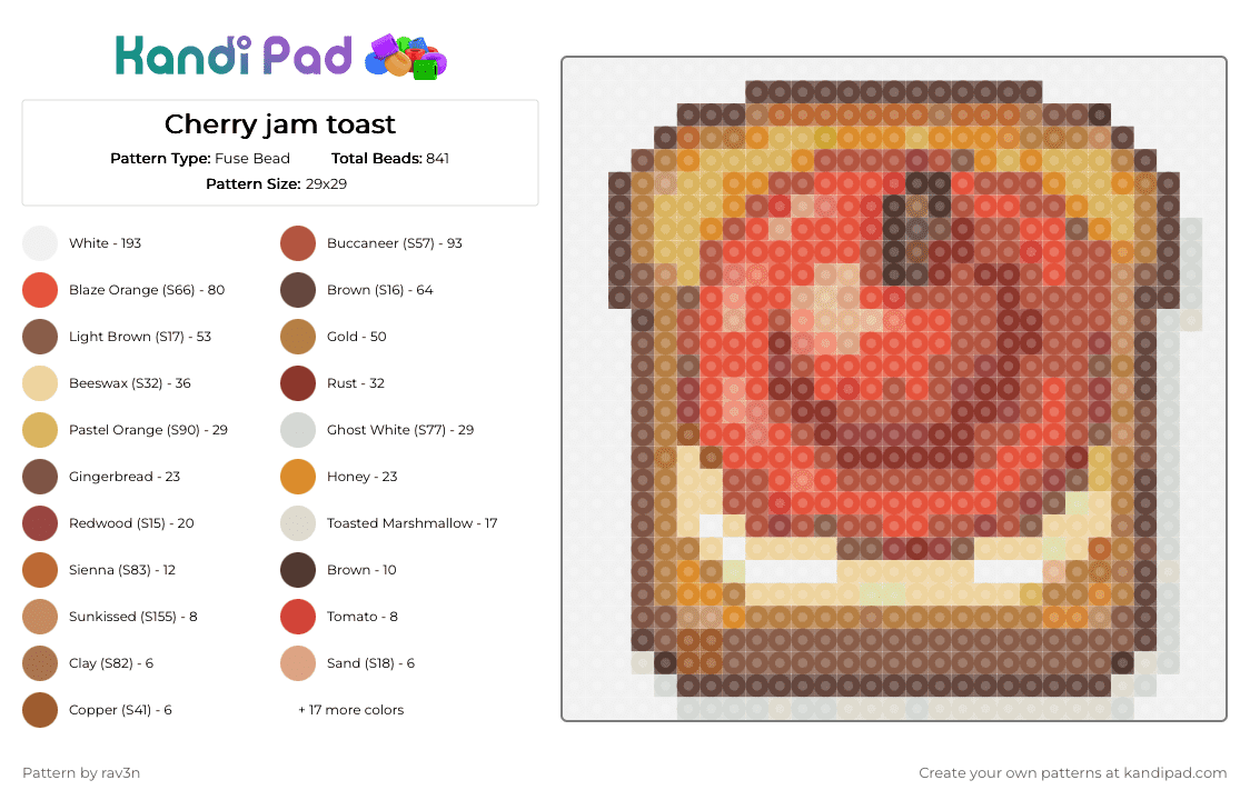 Cherry jam toast - Fuse Bead Pattern by rav3n on Kandi Pad - tan,red