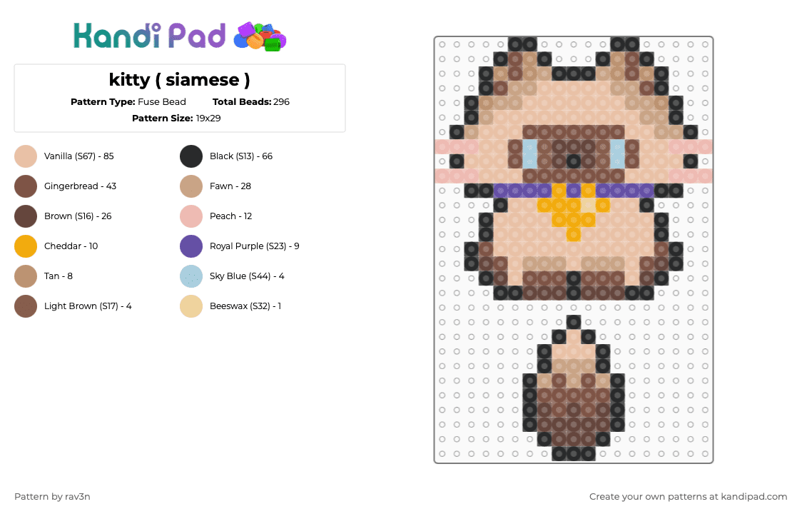 kitty ( siamese ) - Fuse Bead Pattern by rav3n on Kandi Pad - beige,tan