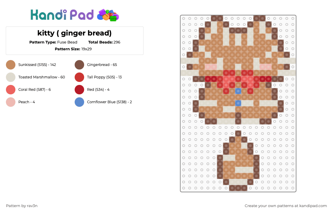 kitty ( ginger bread) - Fuse Bead Pattern by rav3n on Kandi Pad - tan
