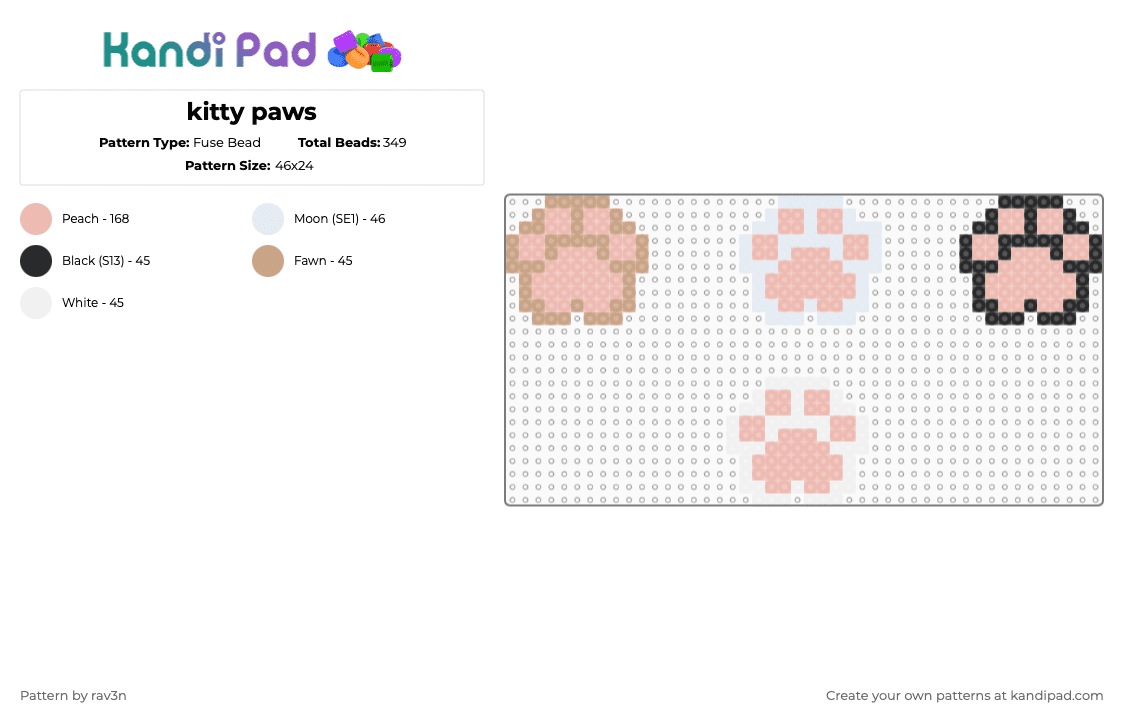 kitty paws - Fuse Bead Pattern by rav3n on Kandi Pad - white,beige