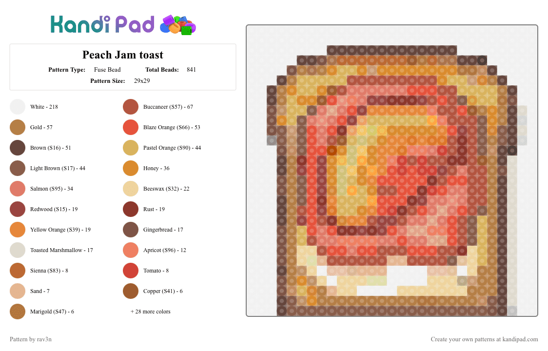 Peach Jam toast - Fuse Bead Pattern by rav3n on Kandi Pad - tan,orange,red