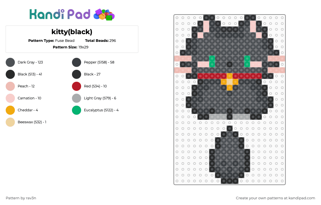 kitty(black) - Fuse Bead Pattern by rav3n on Kandi Pad - gray