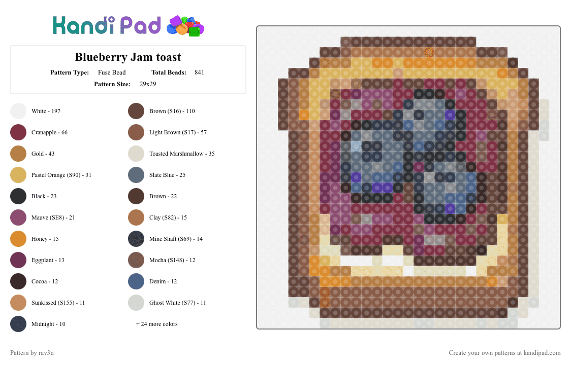 Blueberry Jam toast - Fuse Bead Pattern by rav3n on Kandi Pad - tan,brown,orange,beige