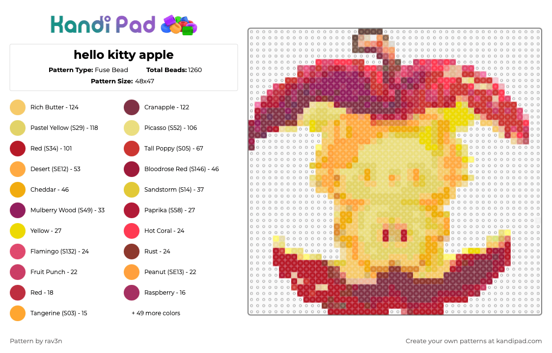 hello kitty apple - Fuse Bead Pattern by rav3n on Kandi Pad - orange,red,yellow