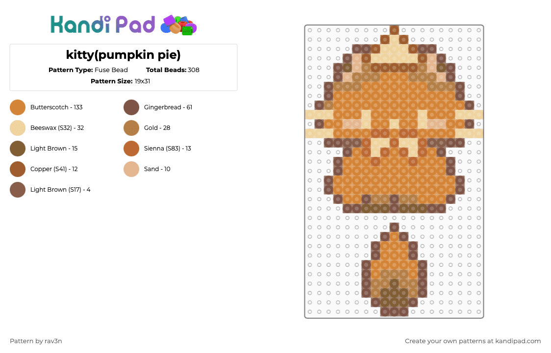 kitty(pumpkin pie) - Fuse Bead Pattern by rav3n on Kandi Pad - tan,orange