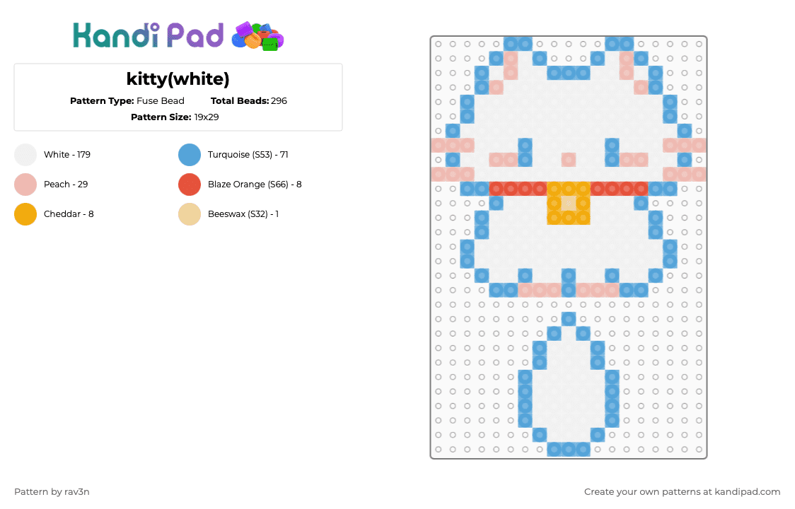 kitty(white) - Fuse Bead Pattern by rav3n on Kandi Pad - white,light blue,beige