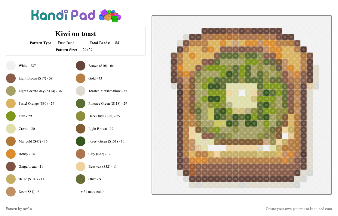 Kiwi on toast - Fuse Bead Pattern by rav3n on Kandi Pad - tan,beige,gold