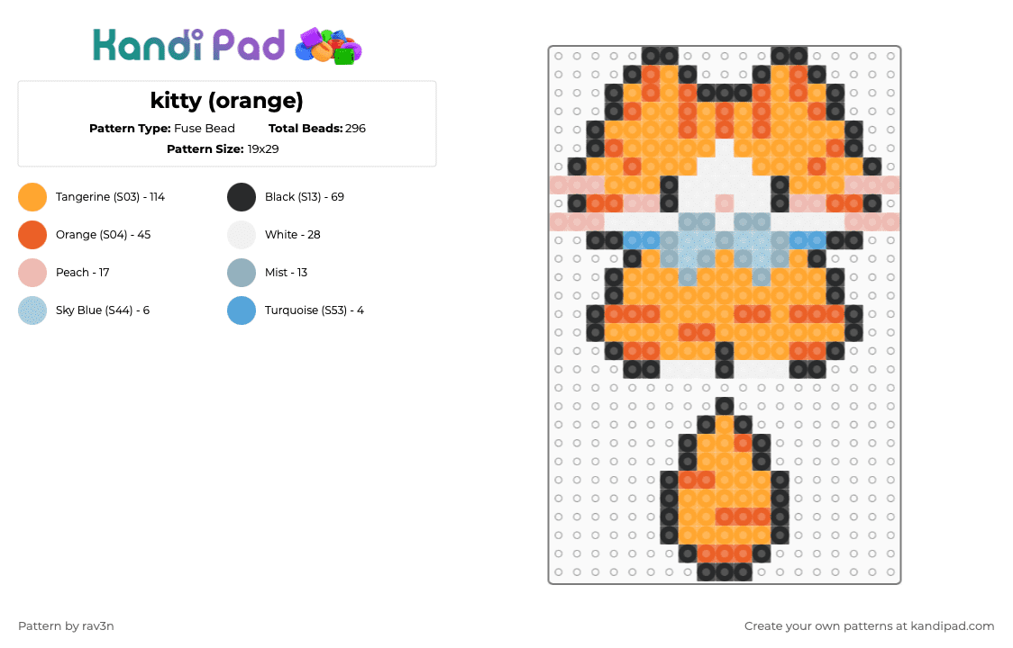 kitty (orange) - Fuse Bead Pattern by rav3n on Kandi Pad - orange