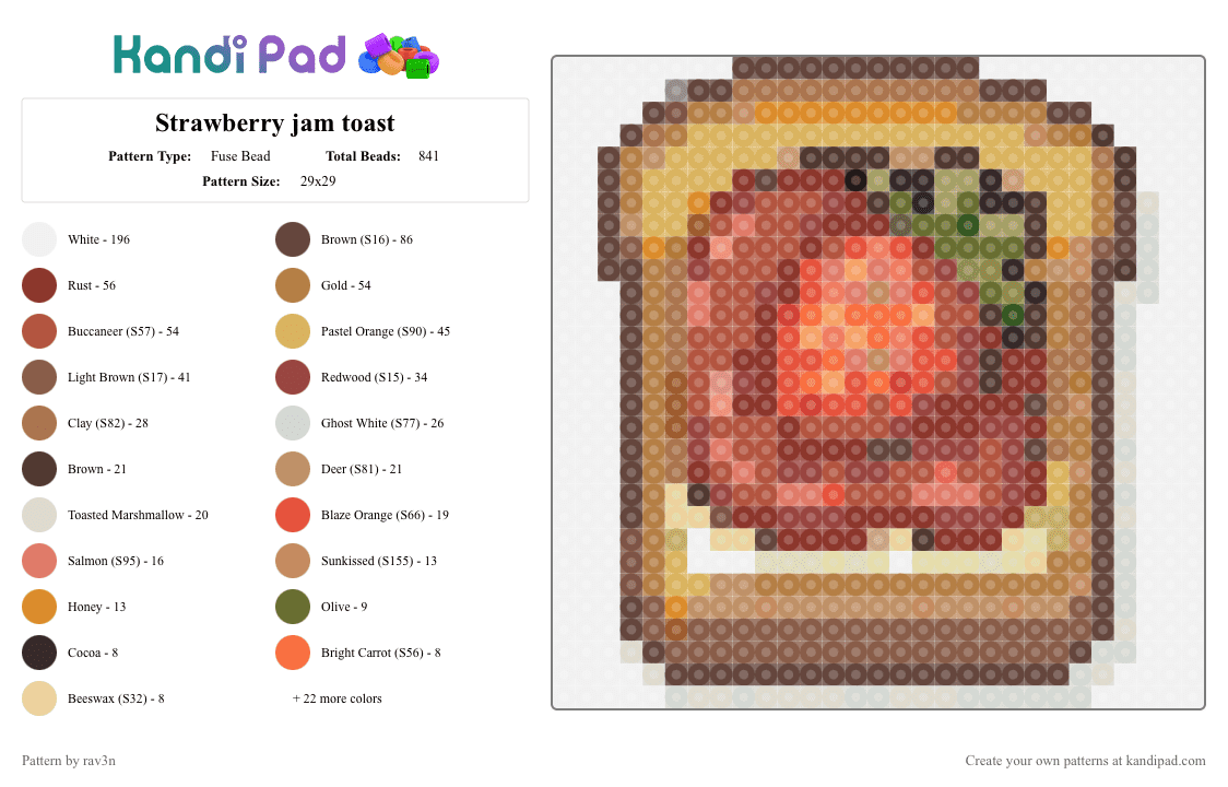 Strawberry jam toast - Fuse Bead Pattern by rav3n on Kandi Pad - brown,tan,orange,red