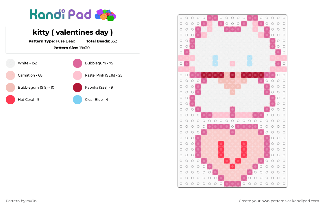 kitty ( valentines day ) - Fuse Bead Pattern by rav3n on Kandi Pad - pink,beige