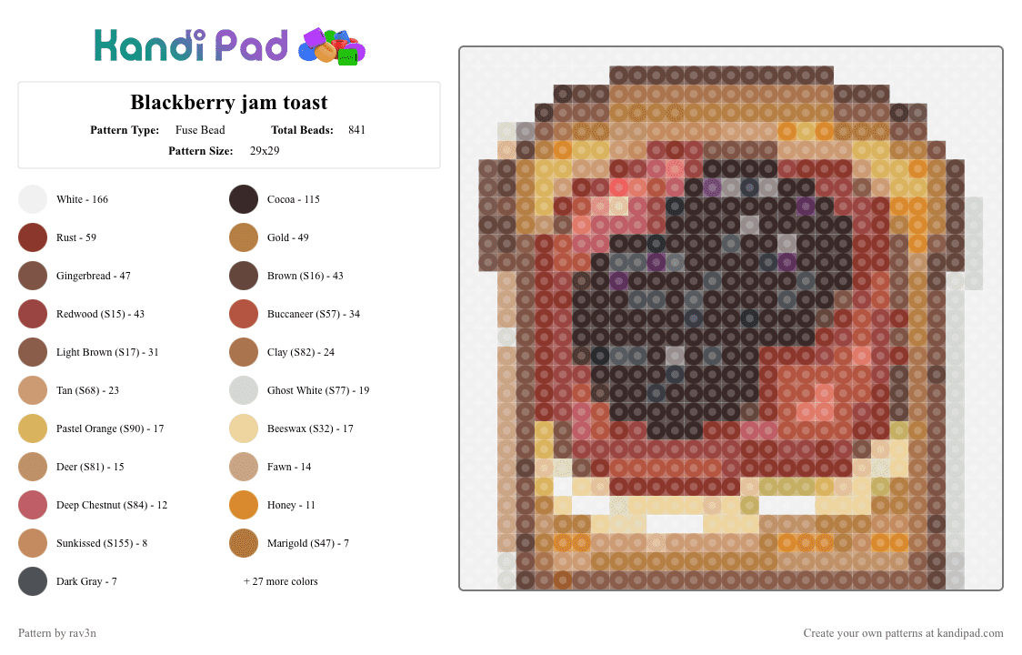Blackberry jam toast - Fuse Bead Pattern by rav3n on Kandi Pad - brown,tan,beige,red
