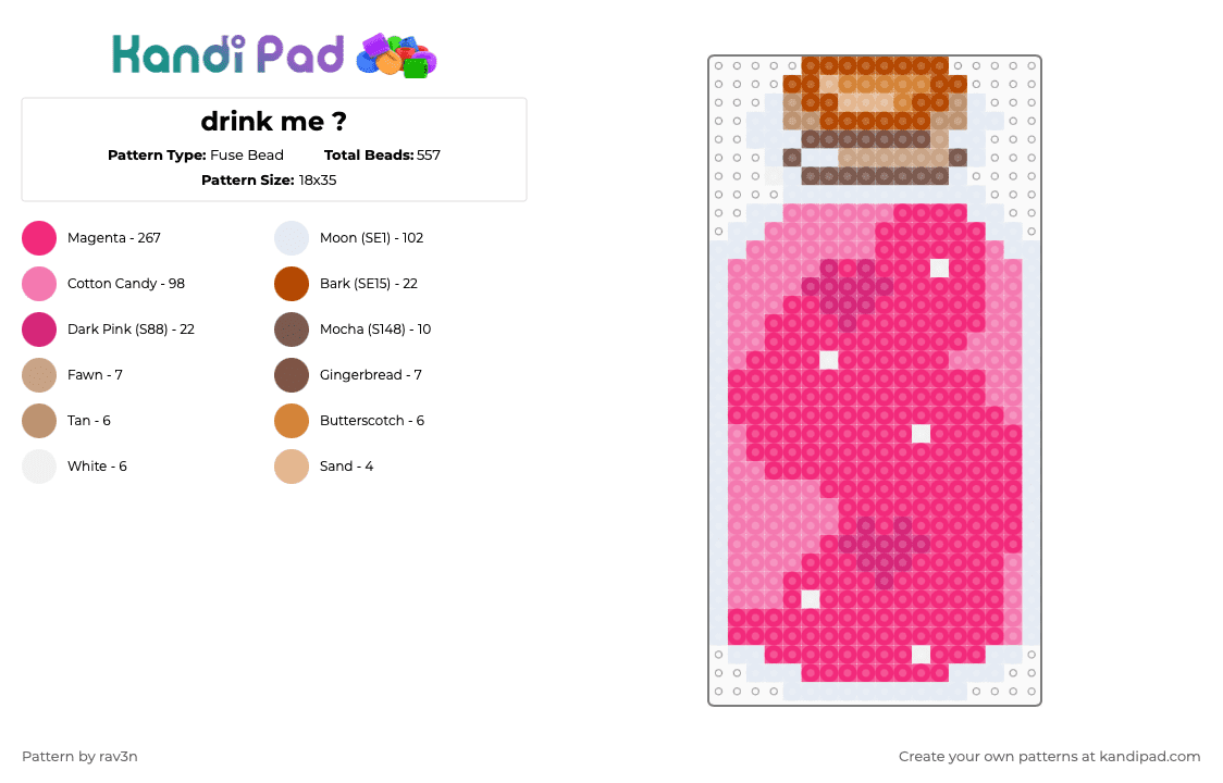 love potion ! - Fuse Bead Pattern by rav3n on Kandi Pad - pink