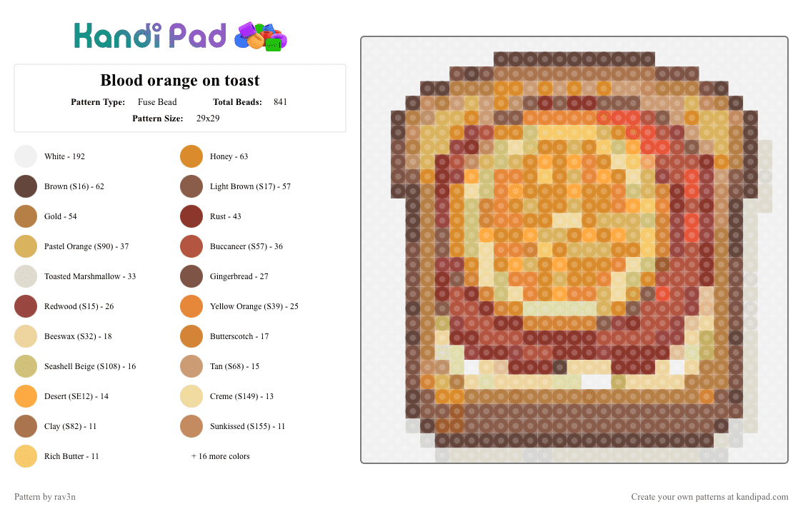 Blood orange on toast - Fuse Bead Pattern by rav3n on Kandi Pad - tan,orange,beige,red