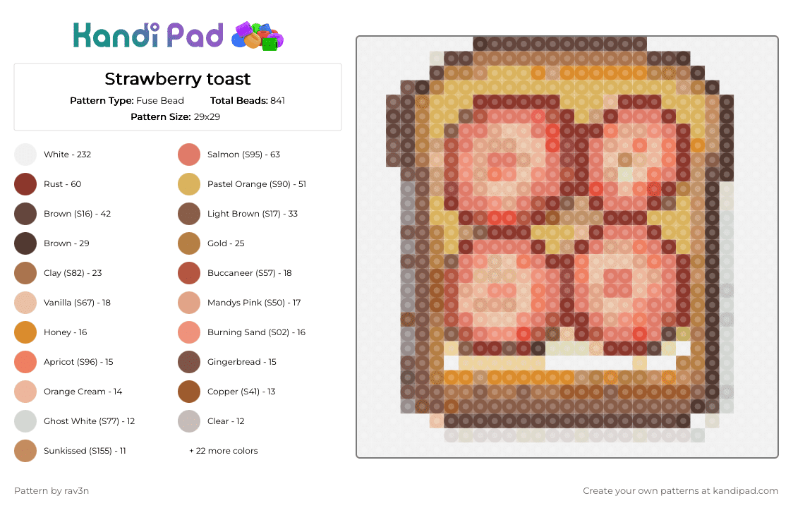 Strawberry toast - Fuse Bead Pattern by rav3n on Kandi Pad - beige,tan,orange,red
