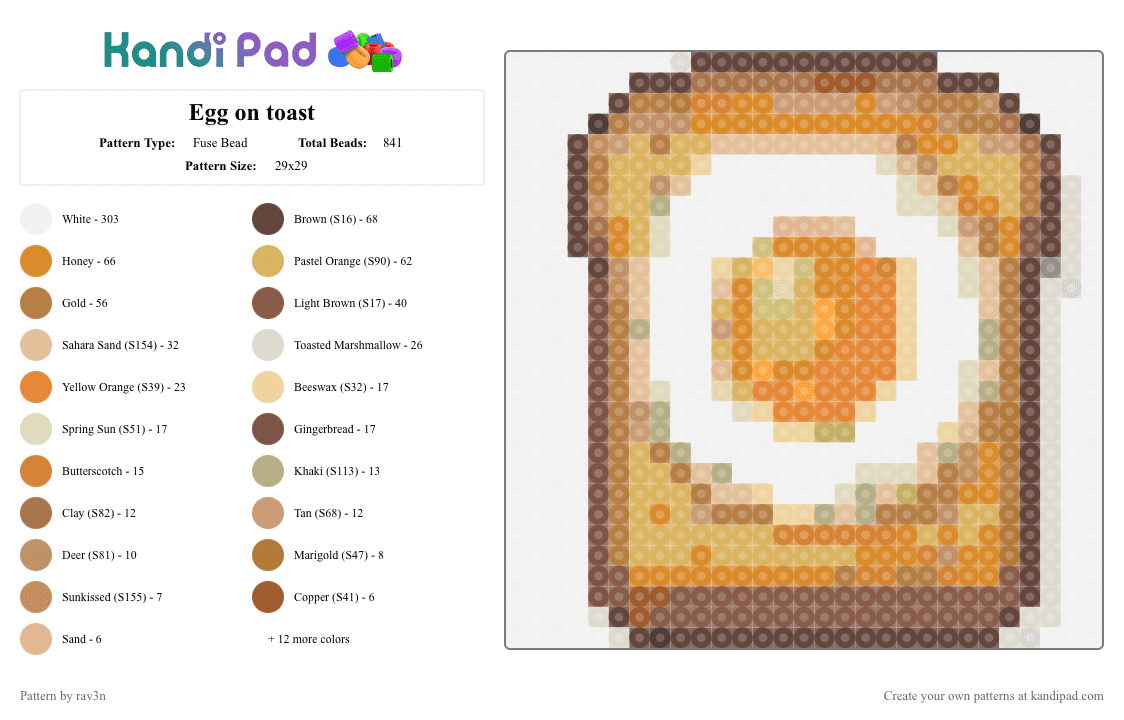 Egg on toast - Fuse Bead Pattern by rav3n on Kandi Pad - beige,tan,orange