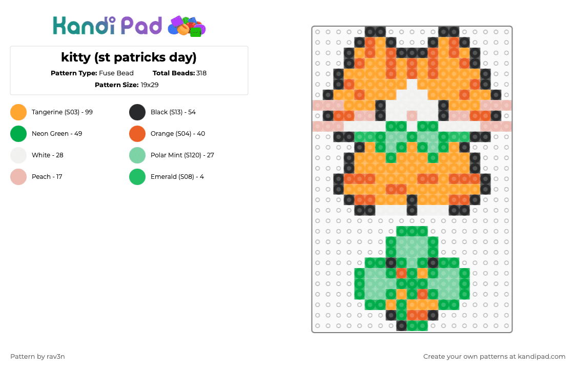 kitty (st patricks day) - Fuse Bead Pattern by rav3n on Kandi Pad - orange
