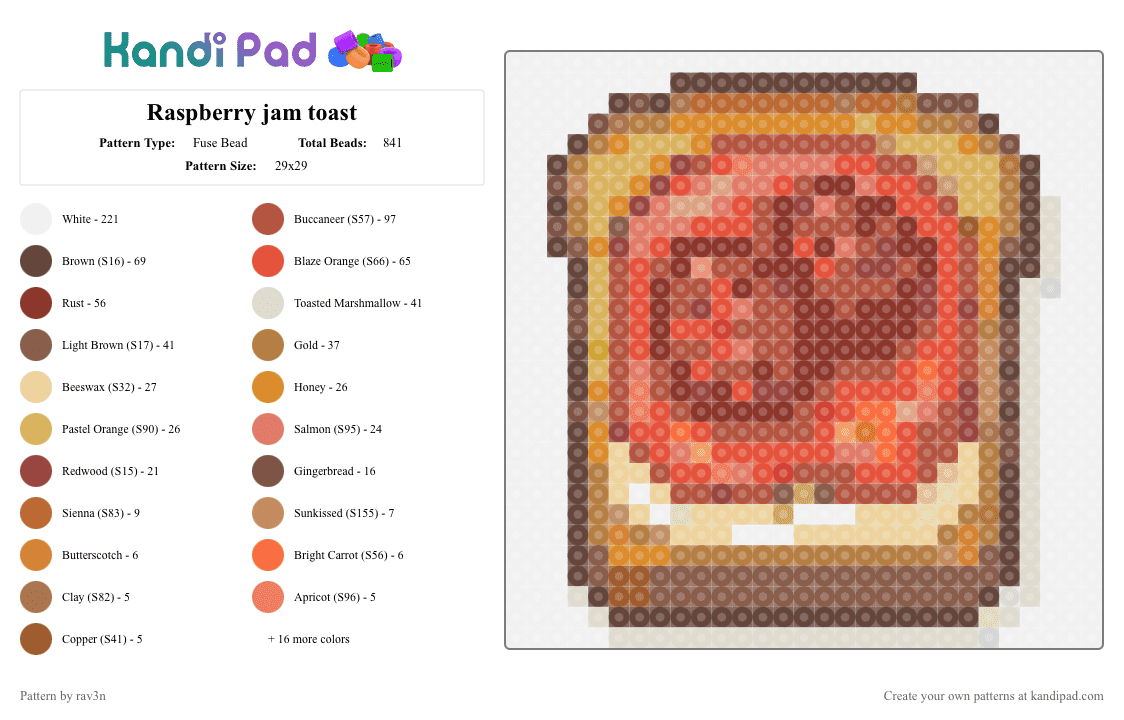 Raspberry jam toast - Fuse Bead Pattern by rav3n on Kandi Pad - tan,orange,red