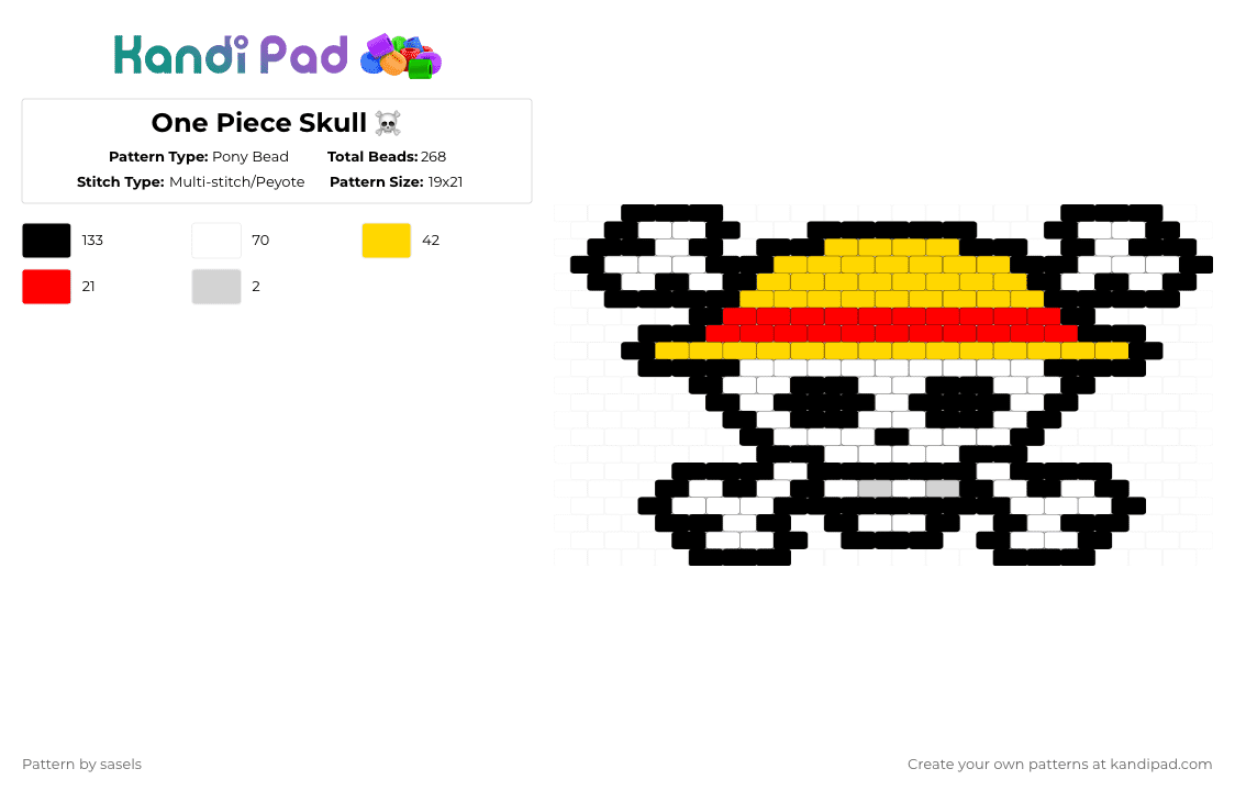 One Piece Skull ☠️ - Pony Bead Pattern by sasels on Kandi Pad - yellow,red