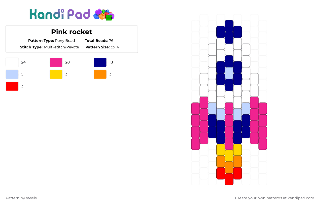 Pink rocket - Pony Bead Pattern by sasels on Kandi Pad - purple,pink,rocket