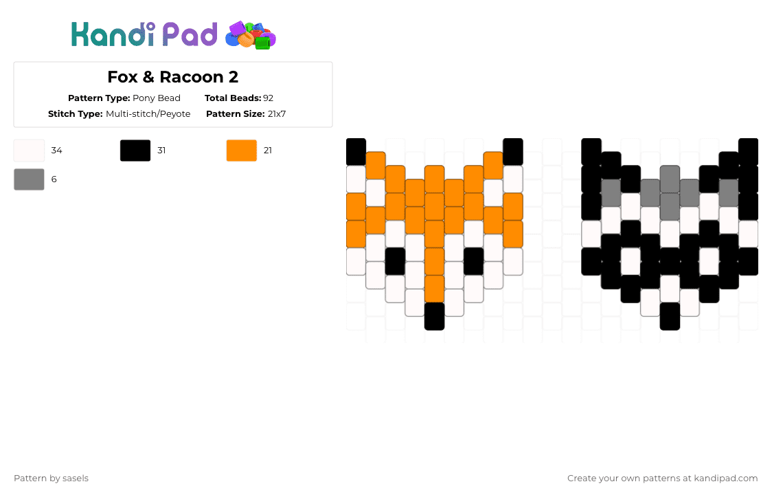Fox & Racoon 2 - Pony Bead Pattern by sasels on Kandi Pad - orange,cute,animal,beginners