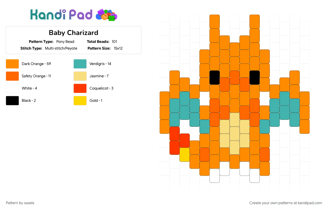 Baby Charizard - Pony Bead Pattern by sasels on Kandi Pad - charizard, orange, pokemon