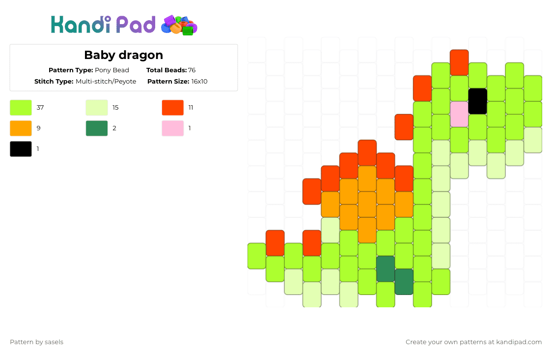 Baby dragon - Pony Bead Pattern by sasels on Kandi Pad - green,yellow,dragon,cute,beginners