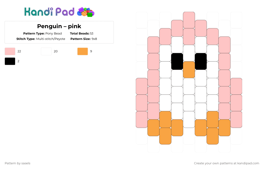 Penguin – pink - Pony Bead Pattern by sasels on Kandi Pad - beige,orange,penguin,cute,animals