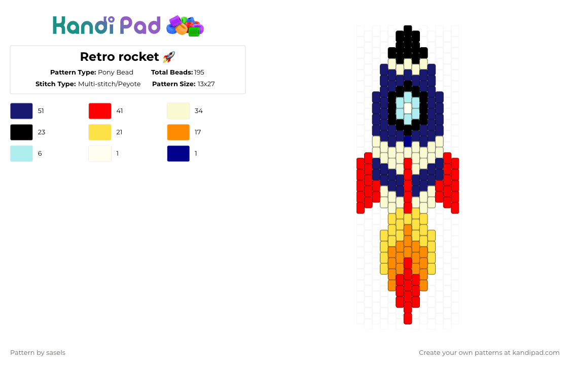 Retro rocket 🚀 - Pony Bead Pattern by sasels on Kandi Pad - purple,red,cotddieselpunk,rocket
