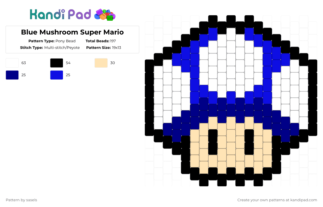 Blue Mushroom Super Mario - Pony Bead Pattern by sasels on Kandi Pad - beige,purple