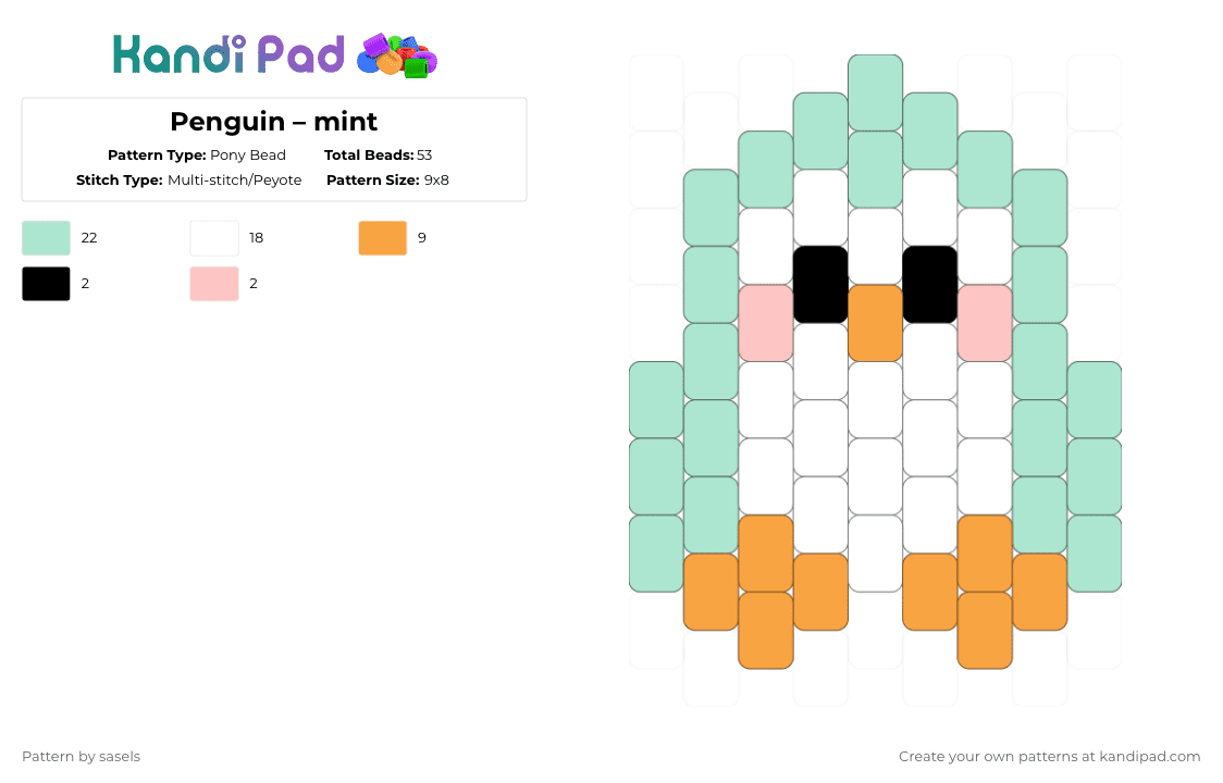 Penguin – mint - Pony Bead Pattern by sasels on Kandi Pad - light blue,penguin,cute,animals