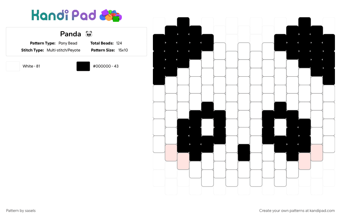 Panda  🐼 - Pony Bead Pattern by sasels on Kandi Pad - black, white