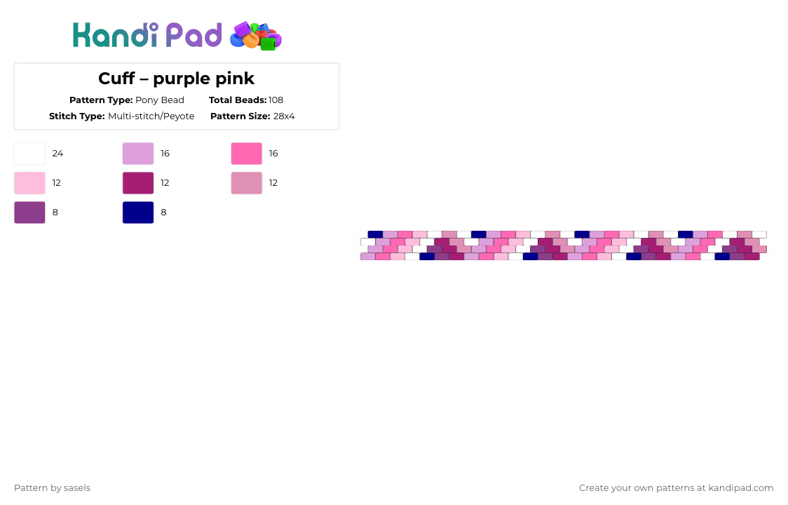 Cuff – purple pink - Pony Bead Pattern by sasels on Kandi Pad - pink