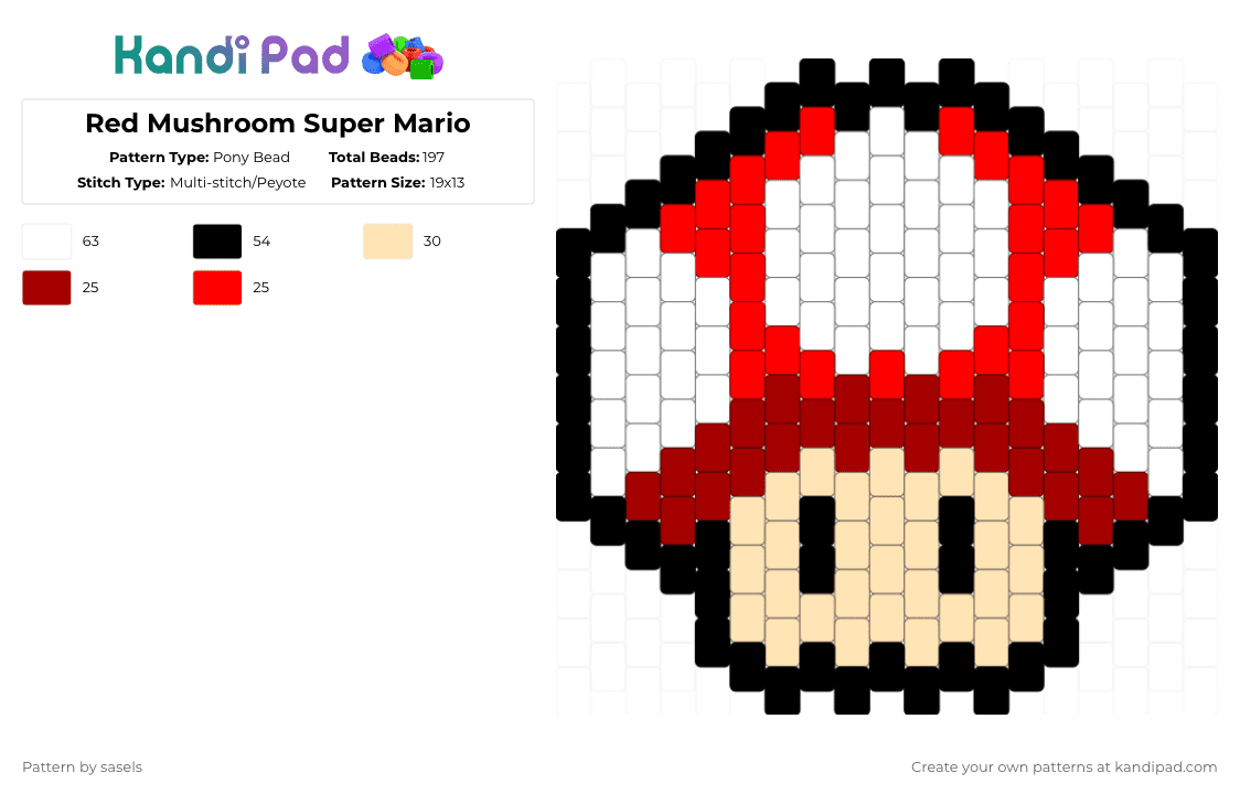 Red Mushroom Super Mario - Pony Bead Pattern by sasels on Kandi Pad - beige,red