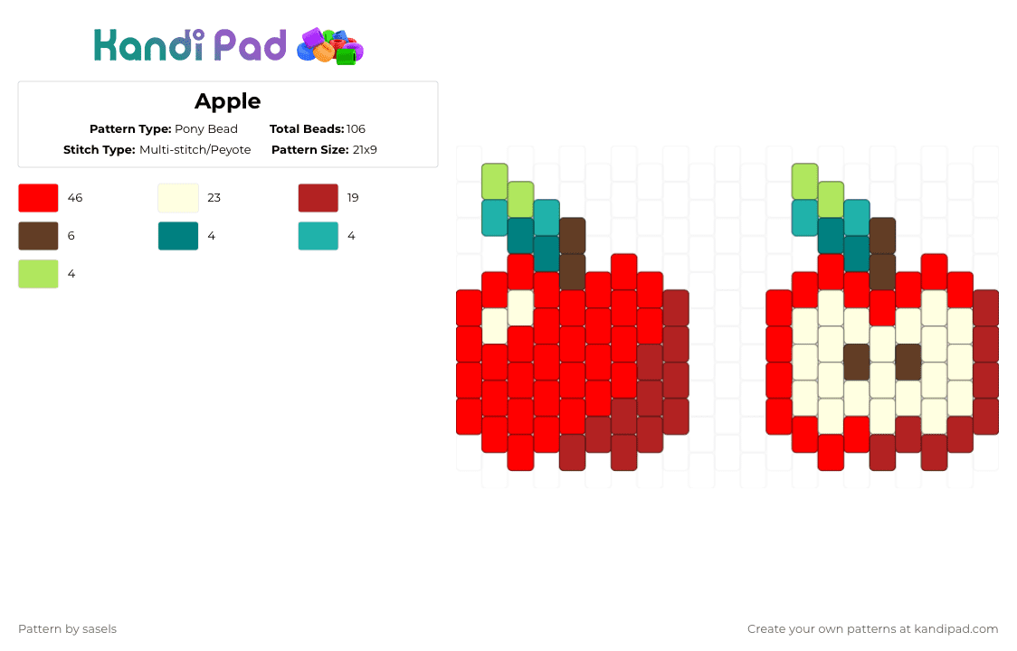 Apple - Pony Bead Pattern by sasels on Kandi Pad - red,apple,fruits